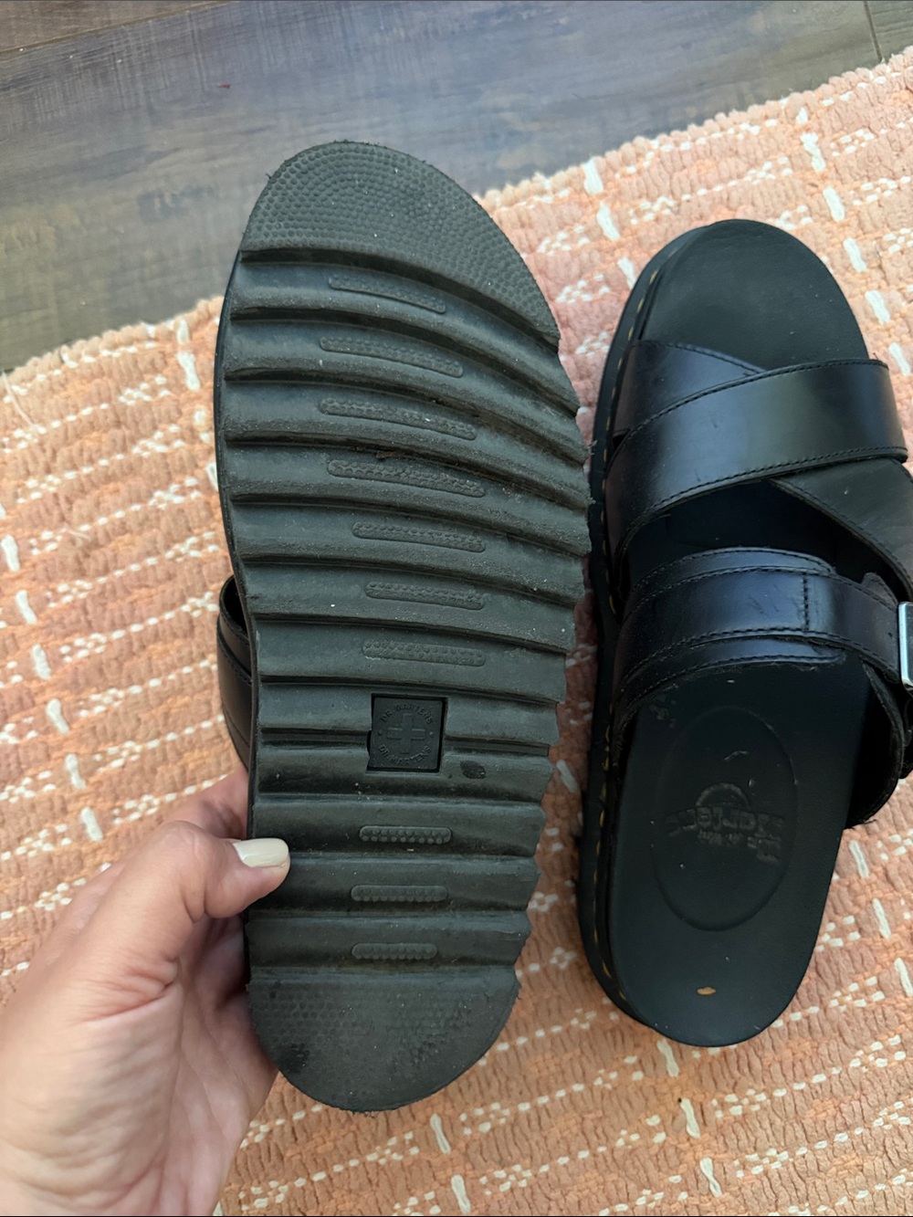 Dr. Martens Black Leather Crossover Buckle Slide Sandals - Picture 4 of 4